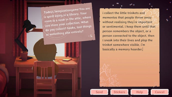 The player writes a response to a letter.
