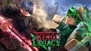 The King Legacy logo, featuring two One Piece-inspired characters battling in a storm of black and green