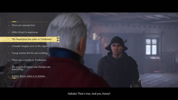 Henry recounting his findings at Nebakov during the Back in the Saddle quest in Kingdom Come Deliverance 2.