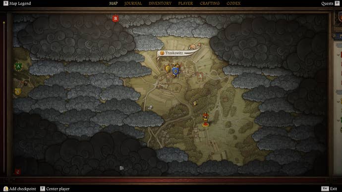 A zoomed-out map image showing belladonna locations near Troskowitz in Kingdom Come Deliverance 2