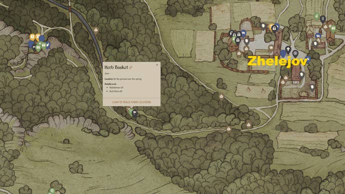 A MapGenie image showing where to find belladonna in an herb basket in Kingdom Come Deliverance 2
