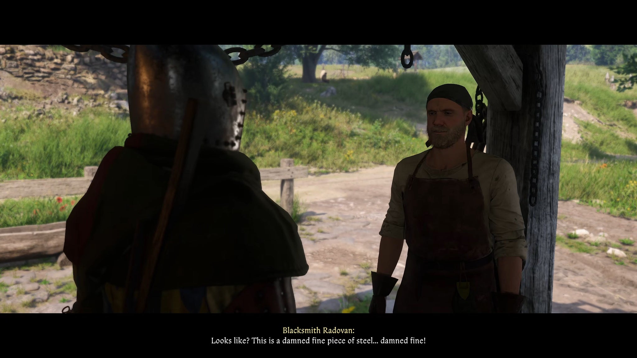 Henry speaks to Blacksmith Radovan at his forge in Kingdom Come: Deliverance 2. - 4