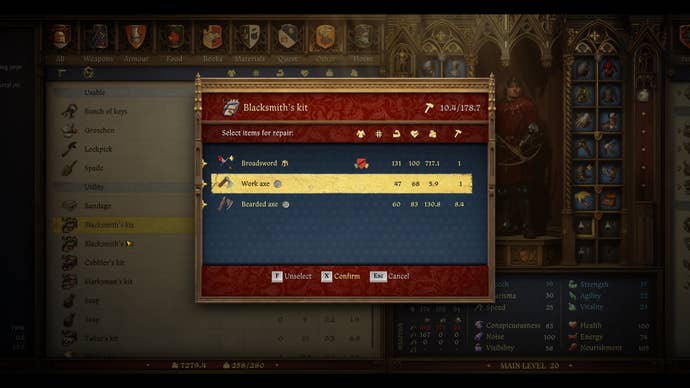 The Blacksmith’s Kit screen in Kingdom Come: Deliverance 2.