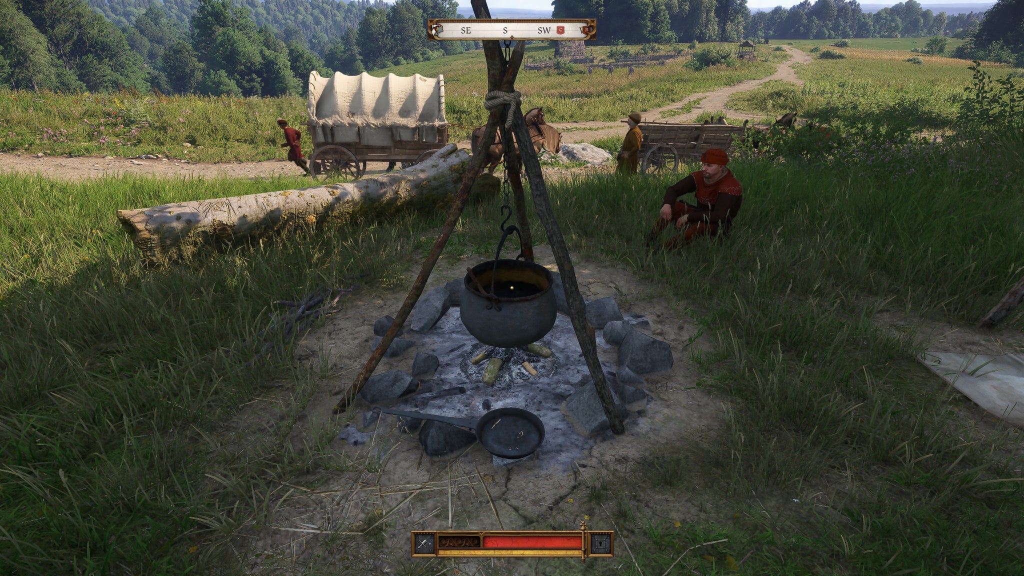 Henry looking at an empty cookpot at a camp in Kingdom Come Deliverance 2 - 3