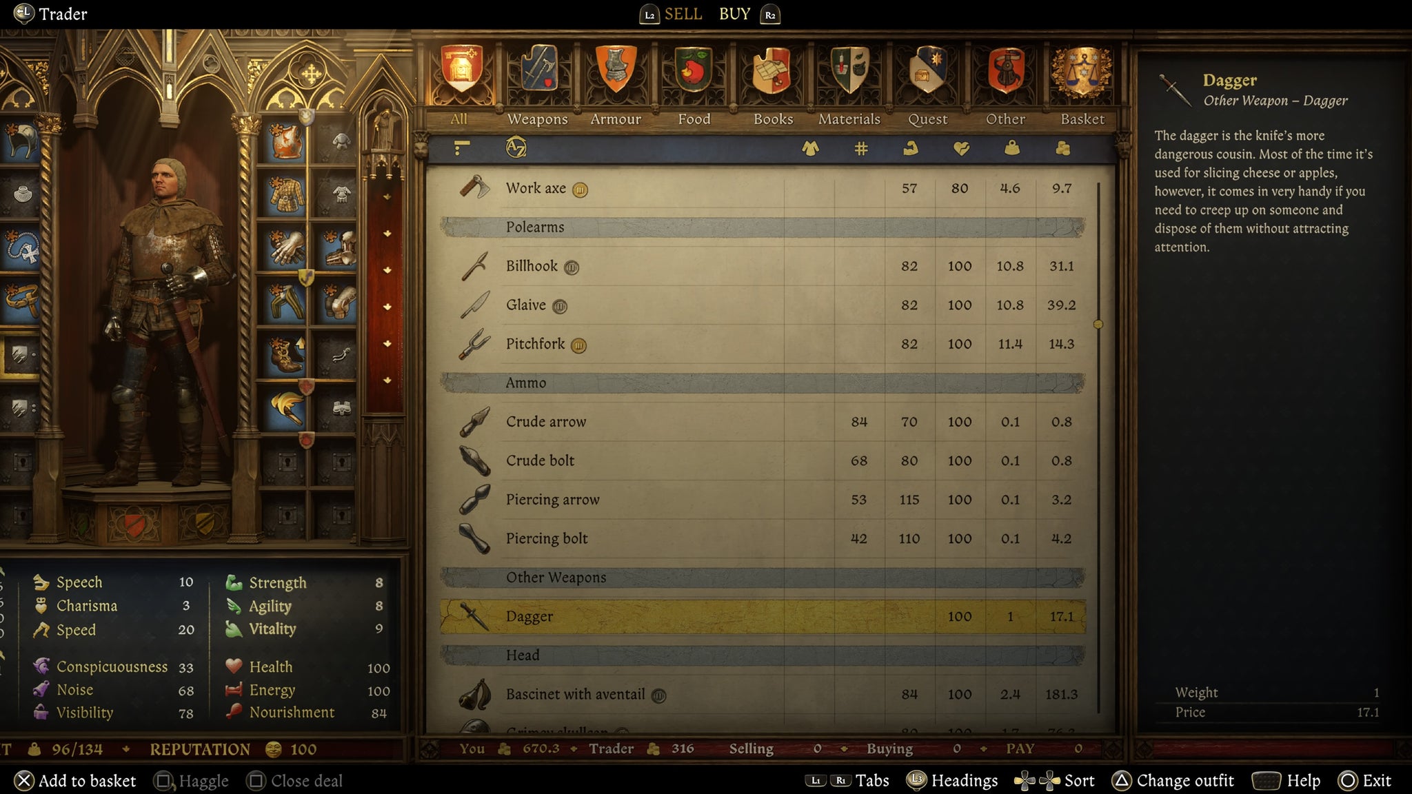 A dagger for sale in the shop inventory of the blacksmith in Kingdom Come Deliverance 2. - 3
