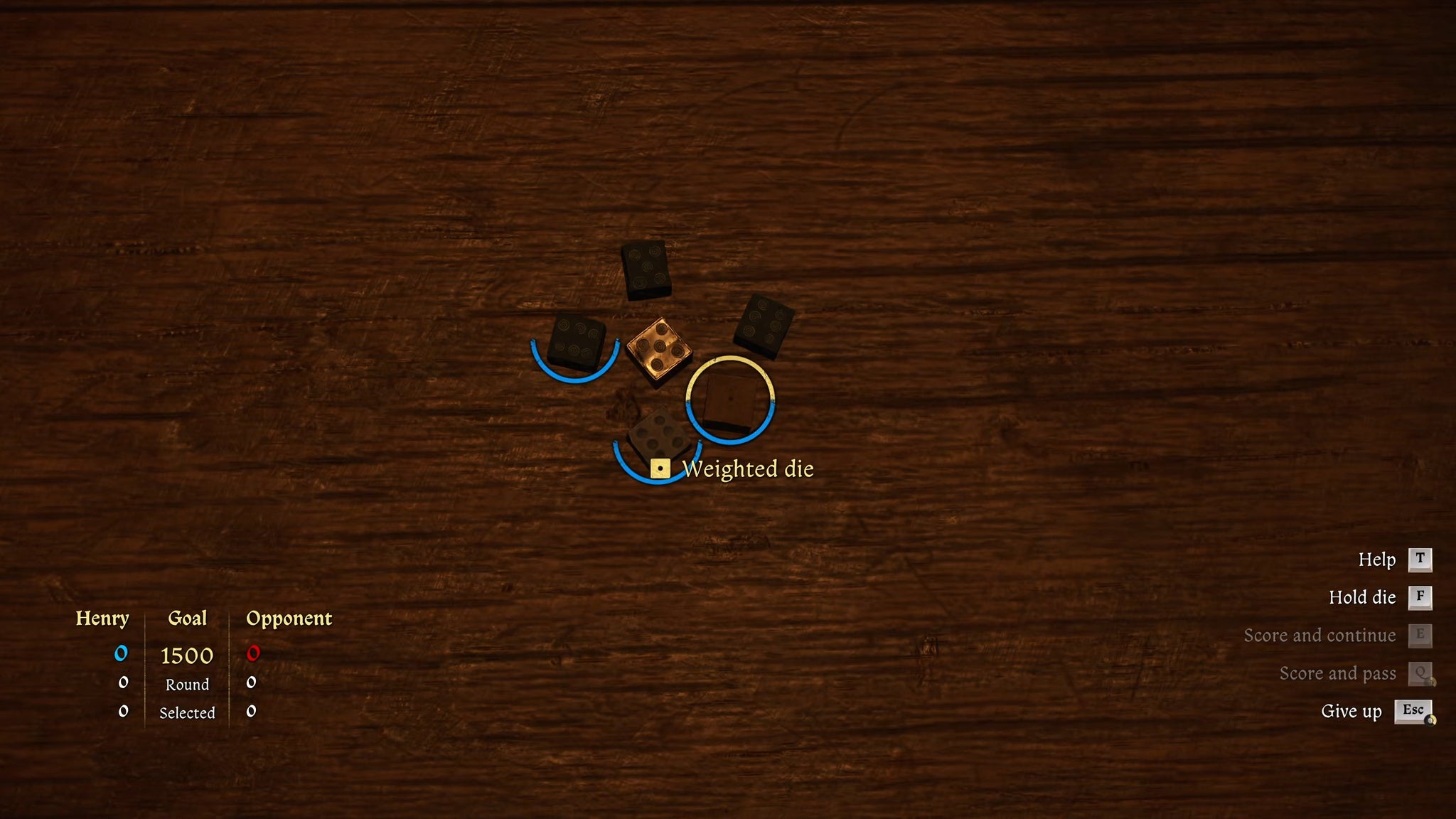 The player in Kingdom Come: Deliverance 2 looks down at their dice during a Dice game. - 5