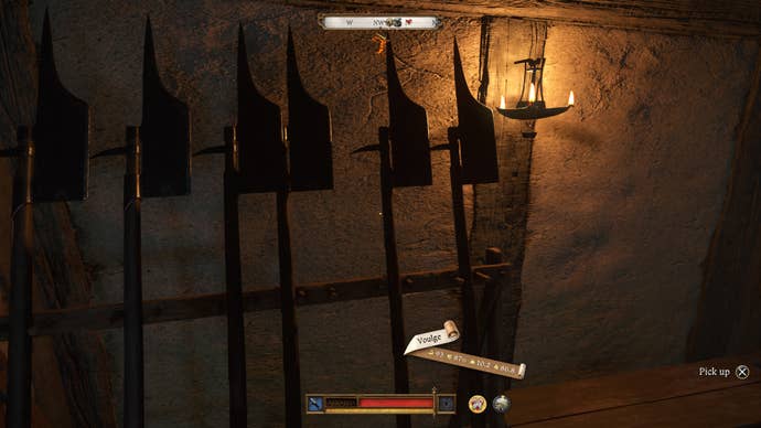 Henry picking up a halberd to repel attackers from Nebakov during the Finger of God quest in Kingdom Come Deliverance 2.