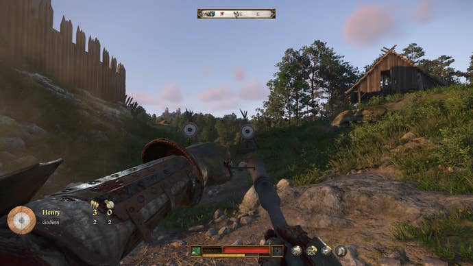 Henry firing a pistole at a target during the Finger of God quest in Kingdom Come Deliverance 2.