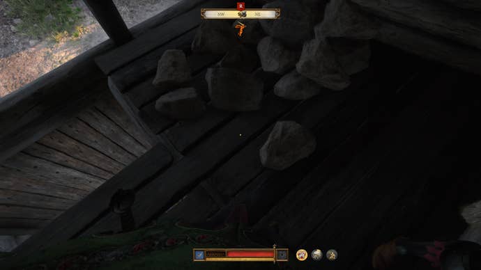 Henry dropping rocks onto attackers during the Finger of God quest in Kingdom Come Deliverance 2.