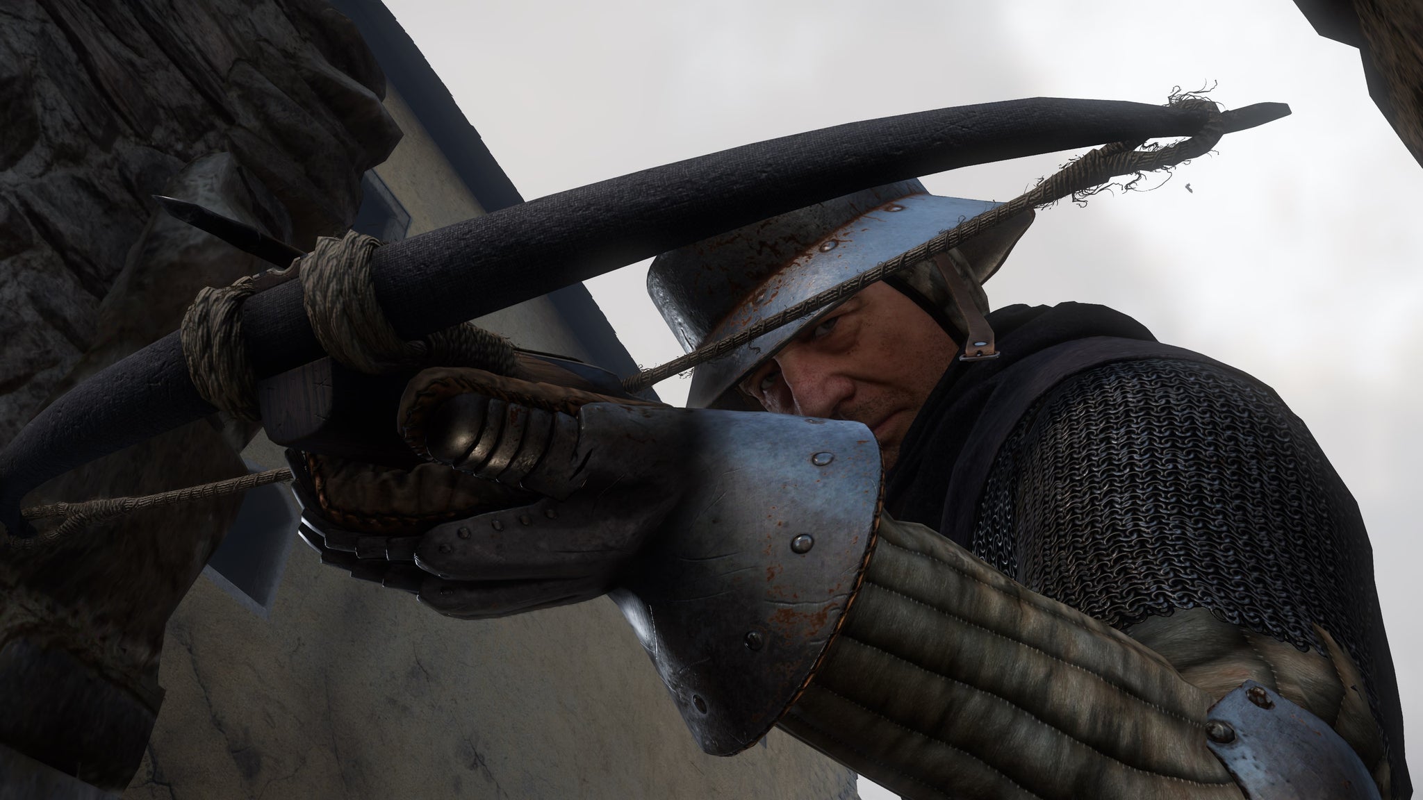 Godwin, a key character in Kingdom Come: Deliverance 2, fires a crossbow past the camera. - 4