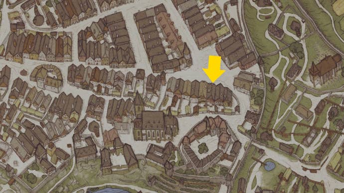 A map image showing where to find Katherine in Kingdom Come Deliverance 2’s Into the Underworld quest