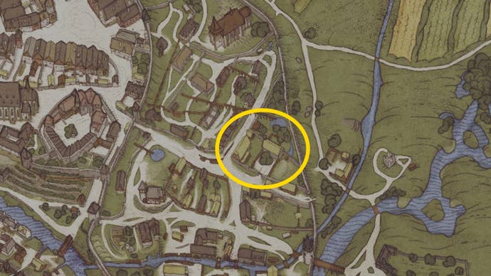 Map image showing where to find a hole in the wall tavern in the kingdom
