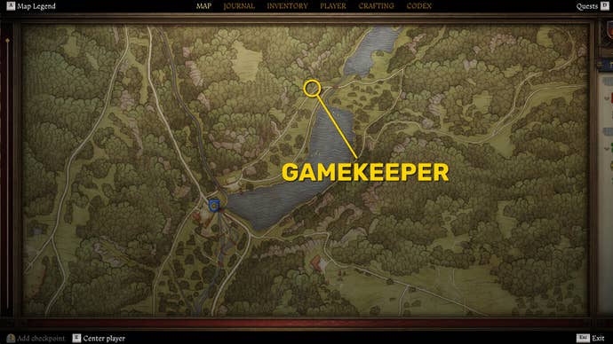Part of the Kingdom Come: Deliverance 2 map of Trosky, with the Gamekeeper’s location marked in yellow.