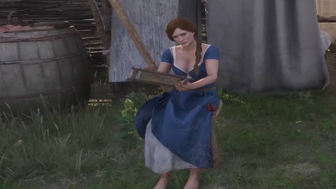Katherine outside the army bath tent in Kingdom Come Deliverance 2’s The Lion’s Den quest