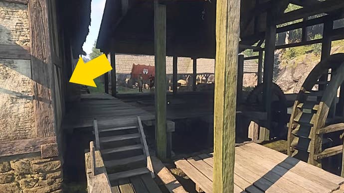 An arrow pointing to the room where Katz’s lost charter is in Kingdom Come Deliverance 2’s The Lion’s Den quest