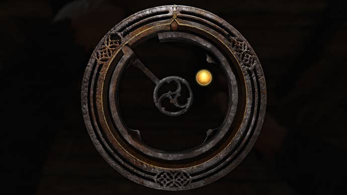 A close-up of the lockpicking minigame graphic in Kingdom Come: Deliverance 2.