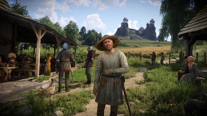 A happy peasant in Kingdom Come Deliverance 2’s Troskowitz village