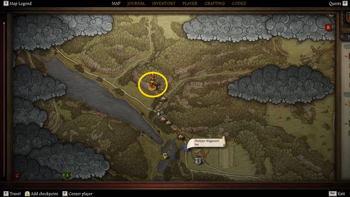 Photo of the map showing where to find the treasure in Kingdom Come Deliverance 2 from the map left by the deceased