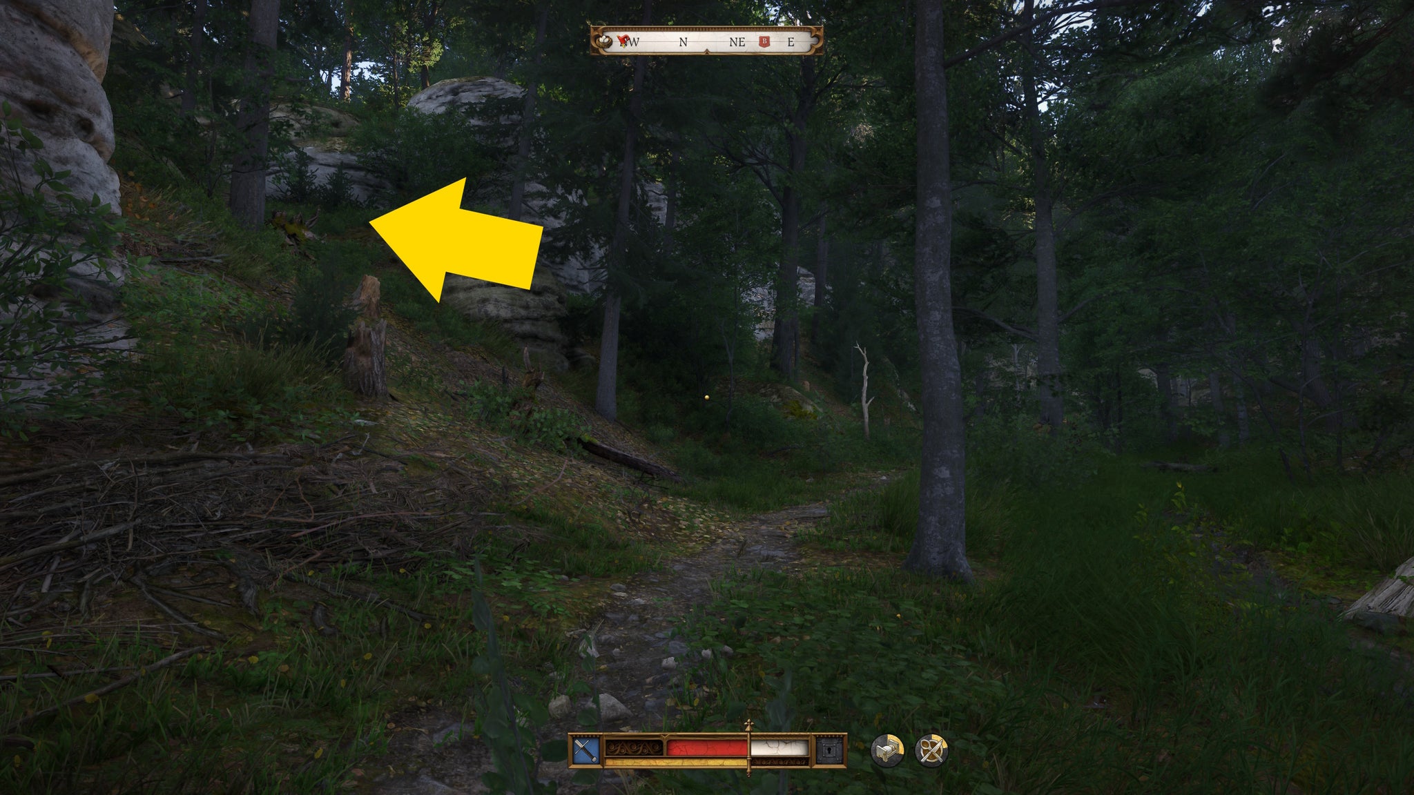 Henry in Kingdom Come Deliverance 2 looking left toward the treasure from the map left by the deceased - 6