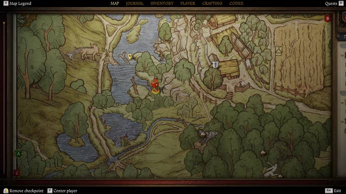 Map enlarged in Kingdom Come Deliverance 2 indicating where to find the treasure Zhelejov Marsh