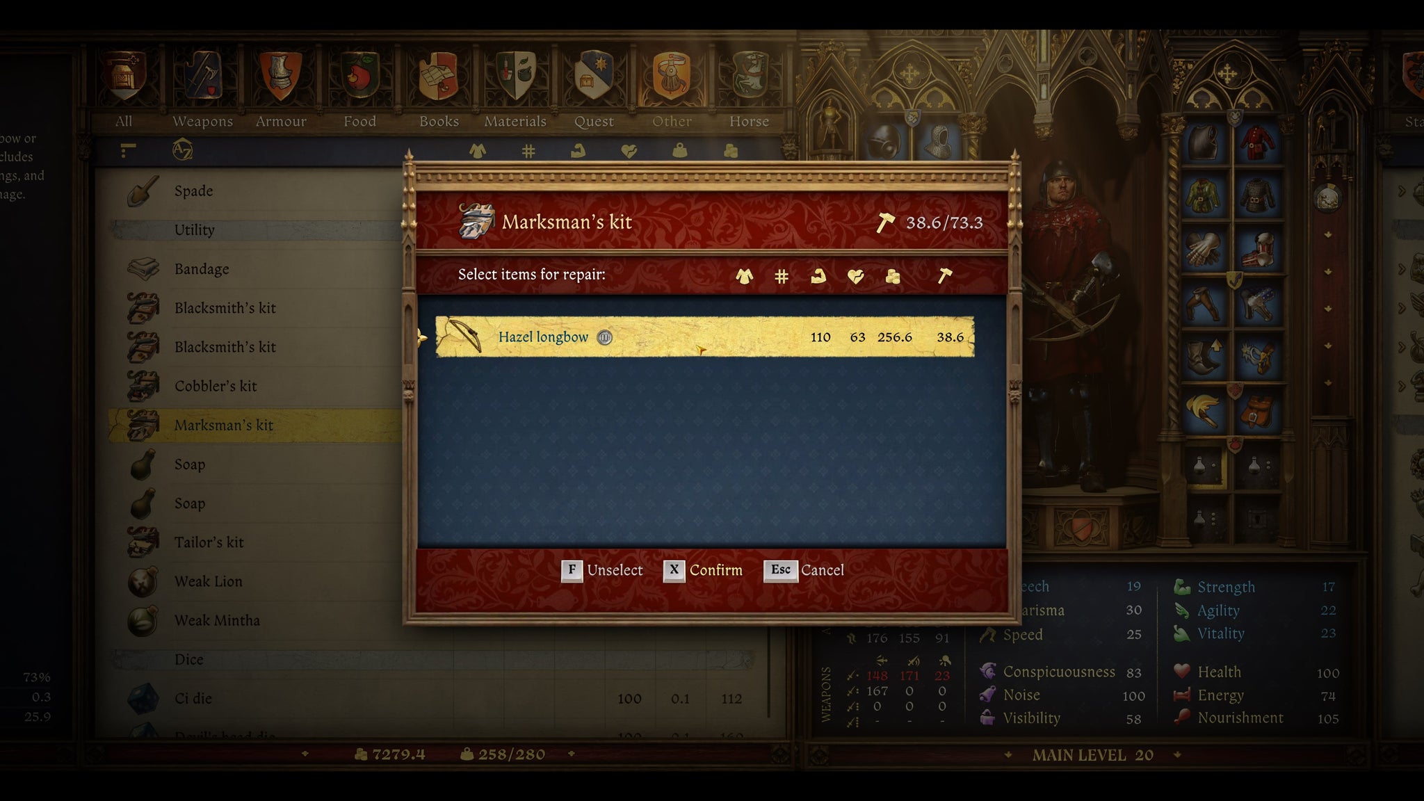The Marksman's Kit screen in Kingdom Come: Deliverance 2. - 8