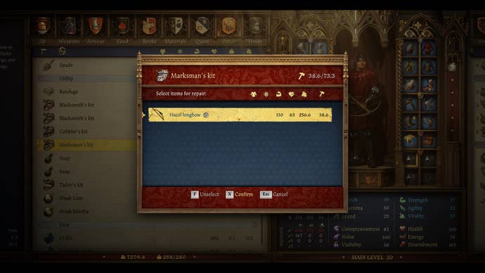The Marksman’s Kit screen in Kingdom Come: Deliverance 2.