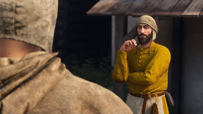 Henry speaking to the miller, Kreyzl, during the Materia Prima quest in Kingdom Come Deliverance 2.