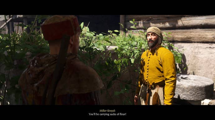 Henry speaks to Miller Kreyzl at Lower Semine Mill in Kingdom Come: Deliverance 2.