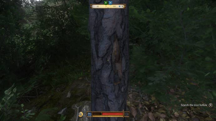 The hollow tree containing the Voivode’s letter of safe conduct in the Miri Fajta quest in Kingdom Come Deliverance 2.
