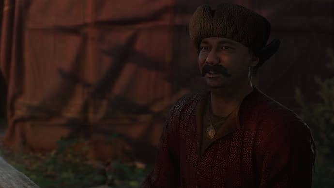 The Voivode of the Nomad Camp in Kingdom Come Deliverance 2 asking Henry to find his missing daughter in the Miri Fajta quest.