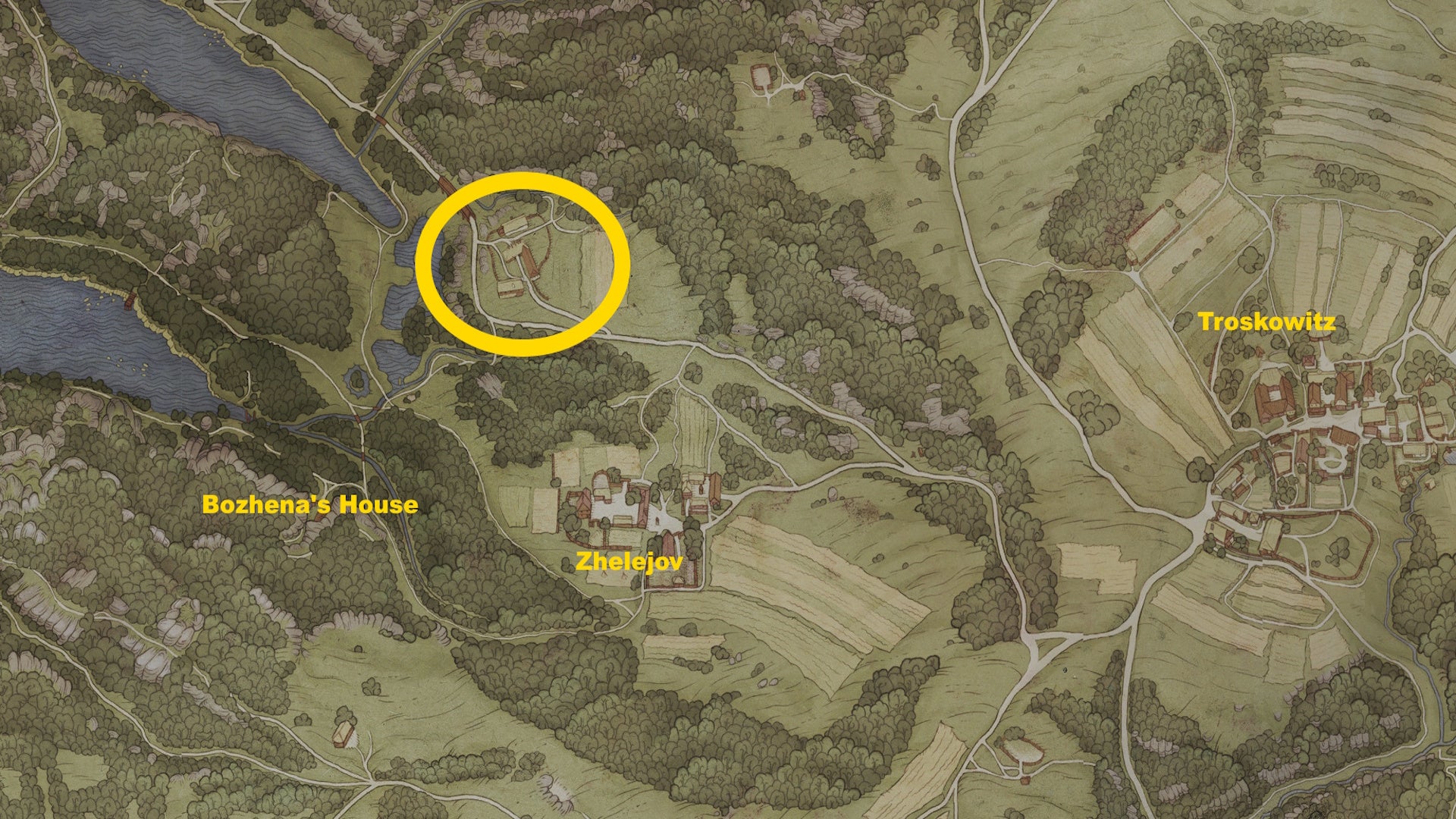 A map image showing where to find the innkeeper in KCD 2's Mutt quest - 3