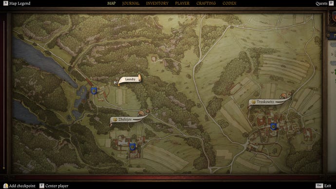 Parte del reino Comen: Deliverance 2 Mapa de Trosky, centrado en la ubicación de una área de lavandería en el norte.