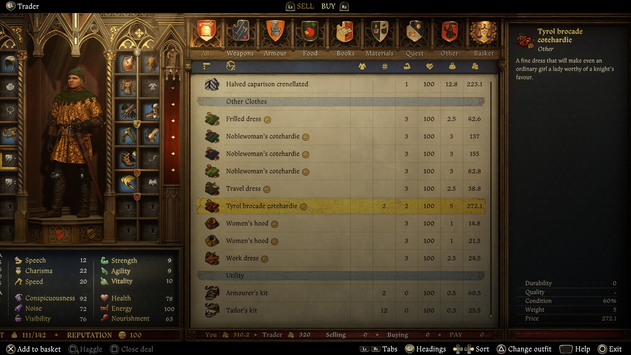 Henry buying a dress to serve as a disguise in the Opus Magnum quest in Kingdom Come Deliverance 2. - 4