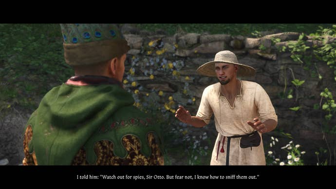 Henry speaking to a farmhand about the location of the book in the Opus Magnum quest in Kingdom Come Deliverance 2.