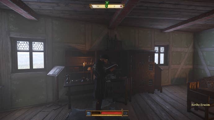 Henry approaching Scribe Erazim during the Opus Magnum quest in Kingdom Come Deliverance 2.