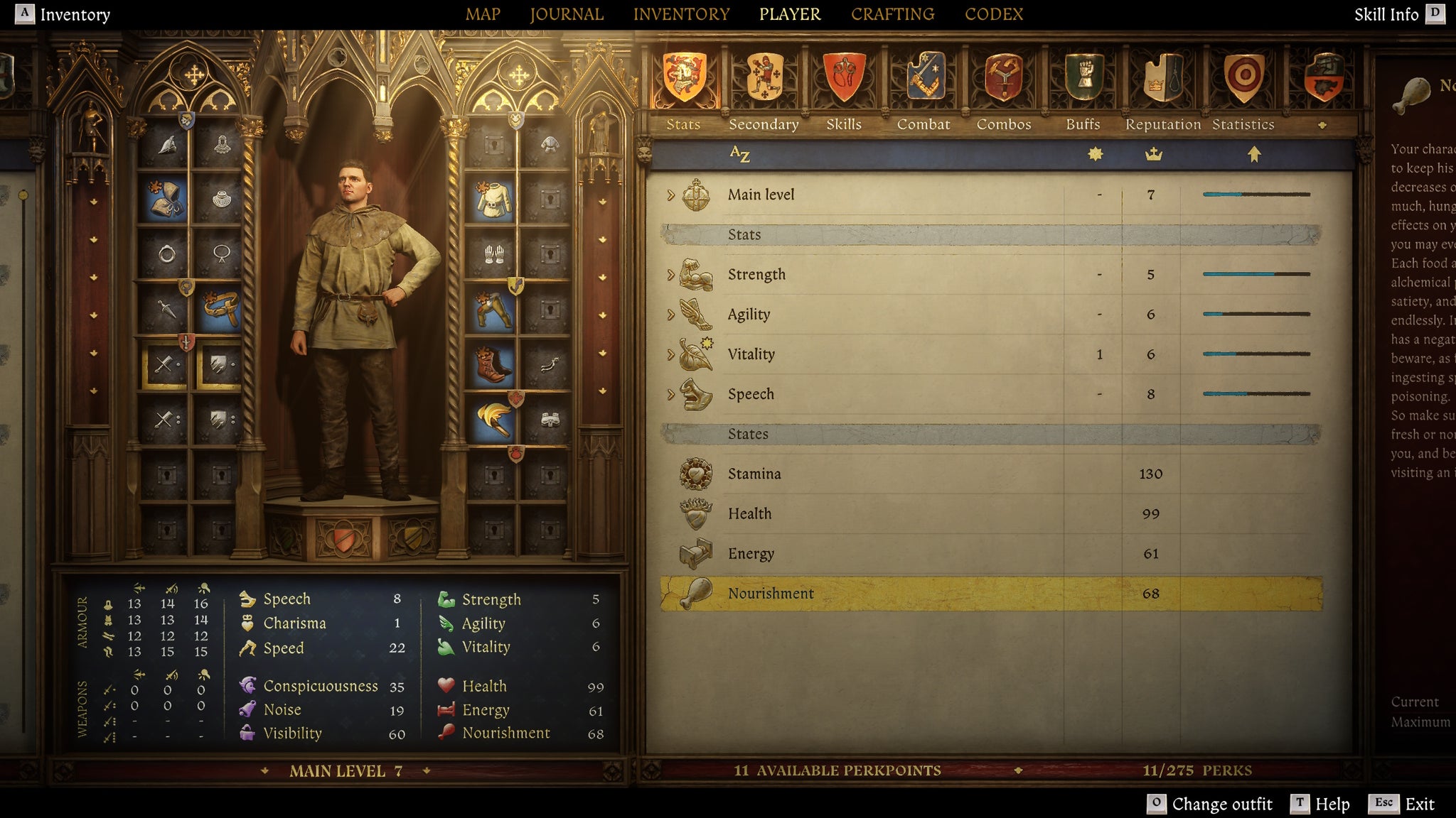 A menu image in Kingdom Come Deliverance 2 showing Henry's nurishment status - 4