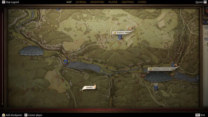 Parte del reino Comen: Deliverance 2 Mapa de Trosky, centrado en la ubicación de una área de lavandería en el sur.