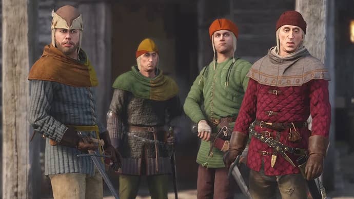 A group of bandits about to smash Kubyenka into the ground in Kingdom Come Deliverance 2