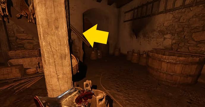 An arrow pointing out the dungeon exit Kingdom Come Deliverance 2’s Storm quest