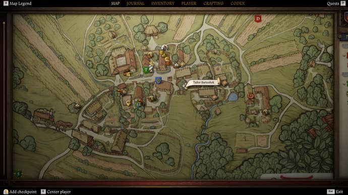 Part of the Kingdom Come: Deliverance 2 map centred on the tailor’s location in Troskowitz.