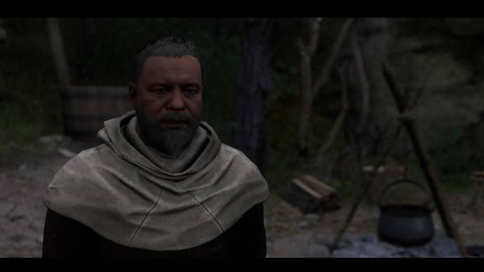 Henry speaking to the Hermit at his shack in Apollonia in Kingdom Come Deliverance 2.