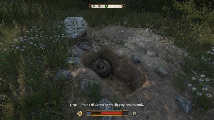 A hidden stash next to a conciliatory cross during The Hermit quest in Kingdom Come Deliverance 2.