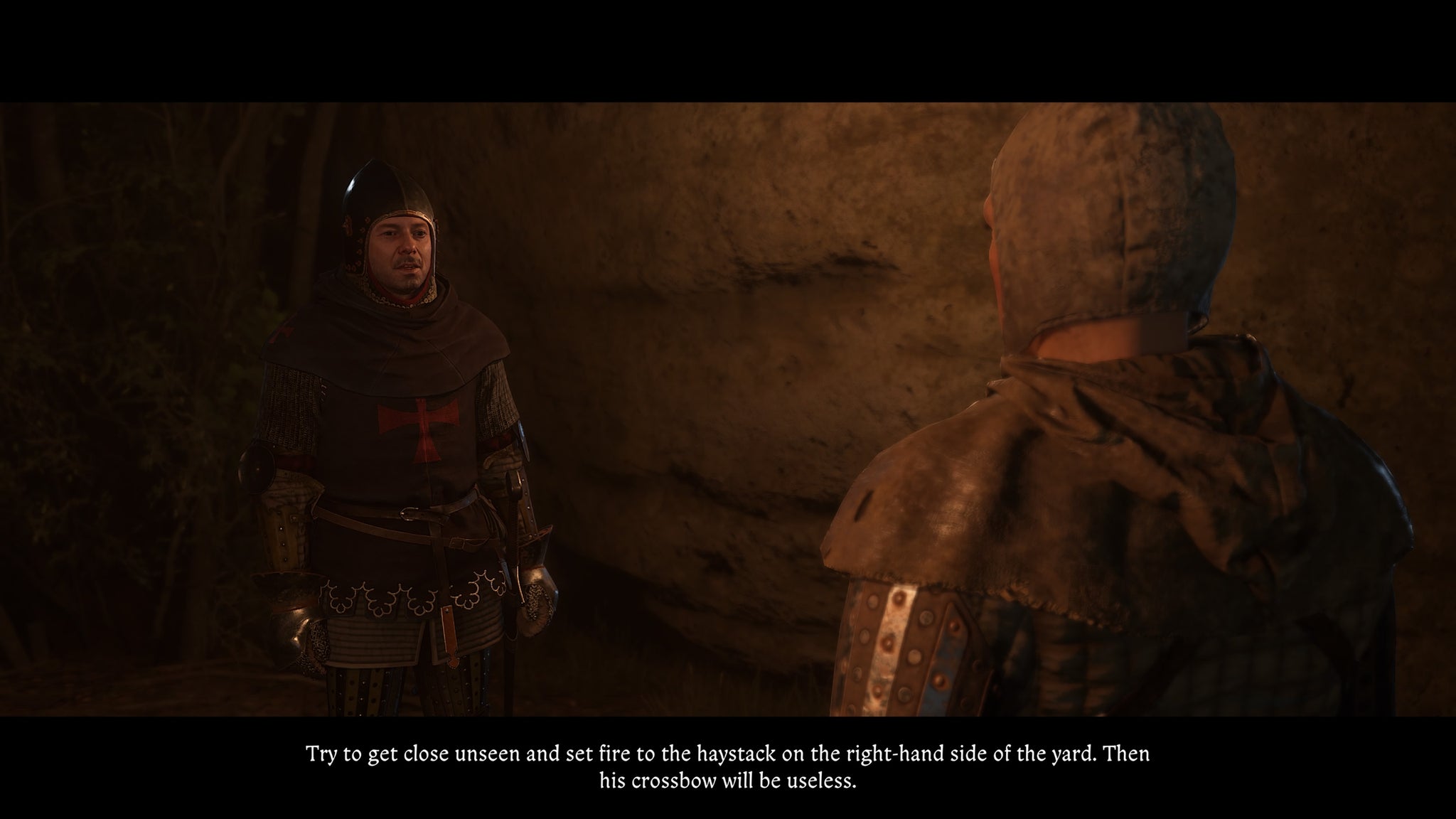 A knight of the order of the cross with the red star speaking to Henry about the Hermit in Kingdom Come Deliverance 2. - 13