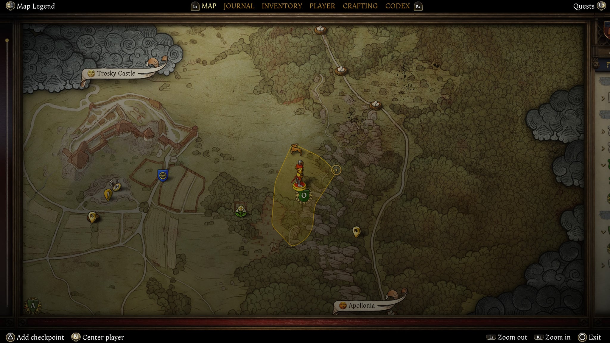 A map screen showing the location of the Hermit's sword in Kingdom Come Deliverance 2. - 14