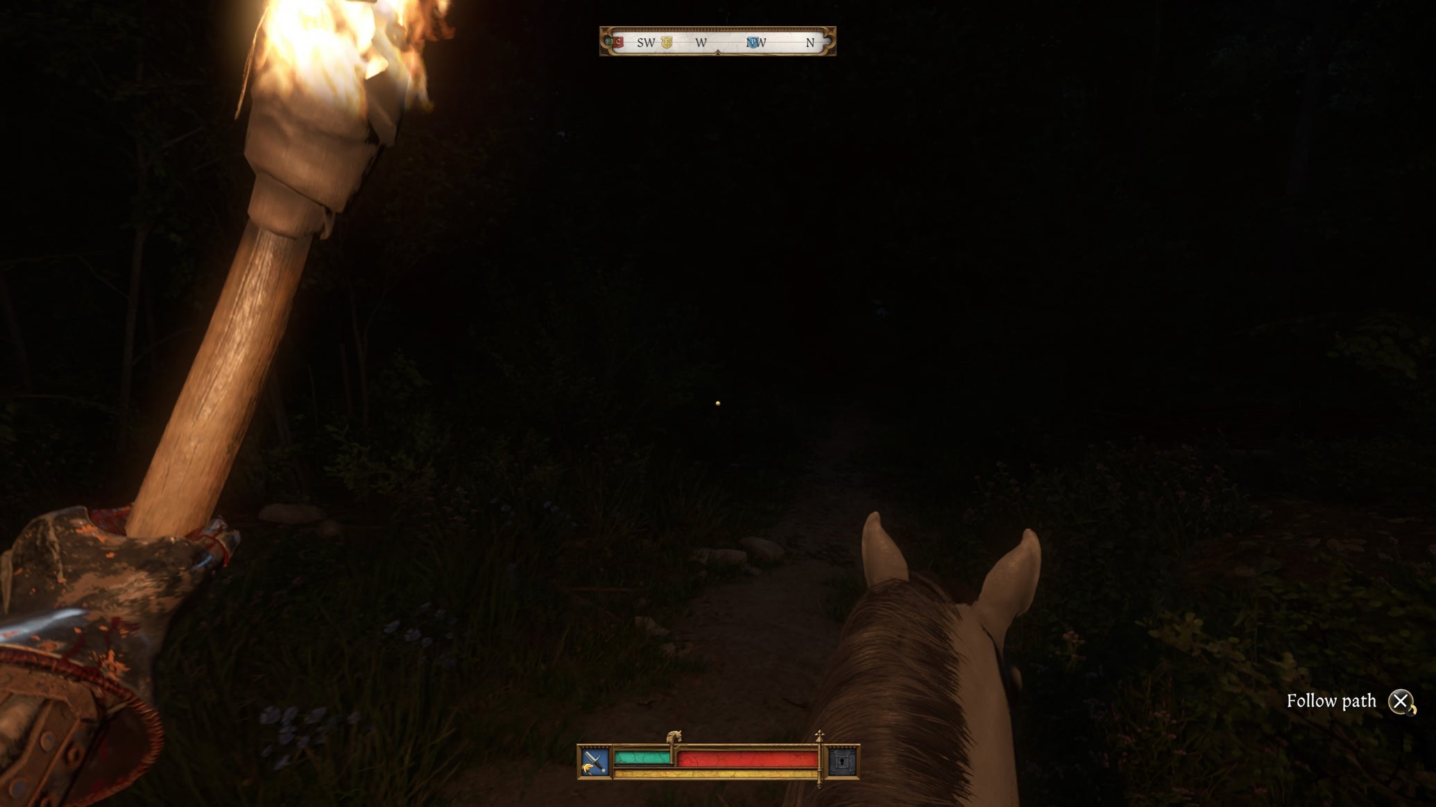 Henry holding a torch while riding a horse in Kingdom Come Deliverance 2. - 1