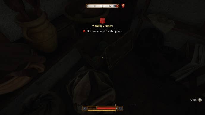 Henry stealing food scraps from the kitchen to feed to the poor in Kingdom Come Deliverance 2.