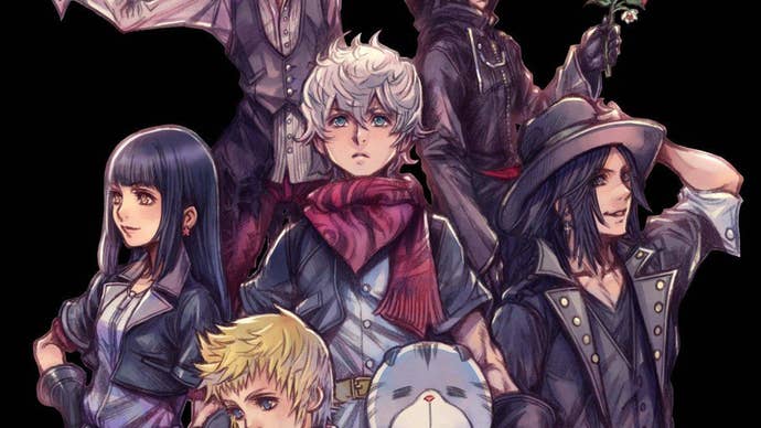 Key art for Kingdom Hearts Union X all in various poses on a black background.