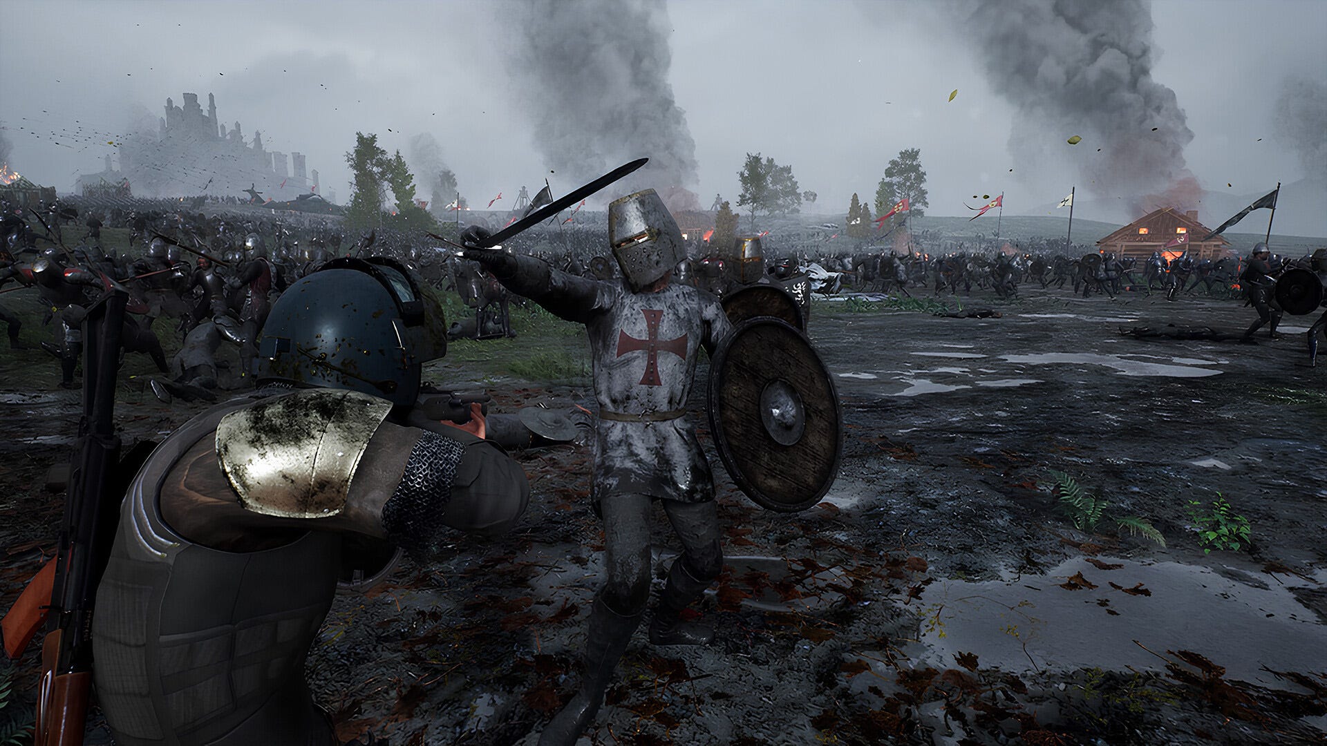 A idiosyncratic is pointing a weapon astatine a medieval knight successful Kingmakers.