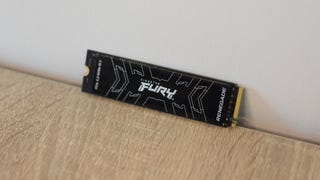 The Kingston Fury Renegade SSD propped up on a desk.