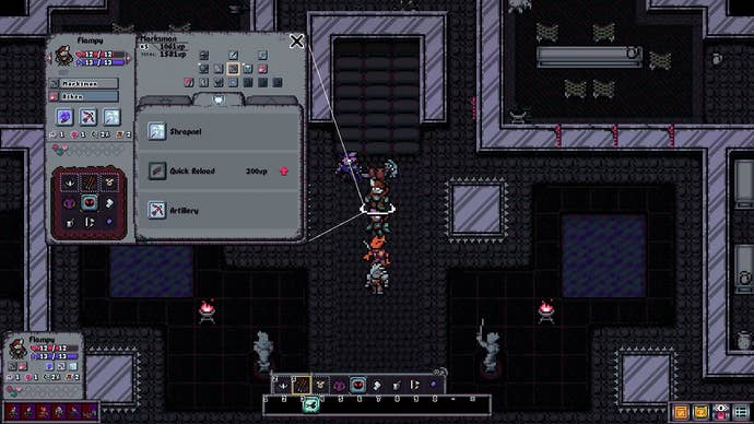 Looking at a character’s equipment in Kingsvein.